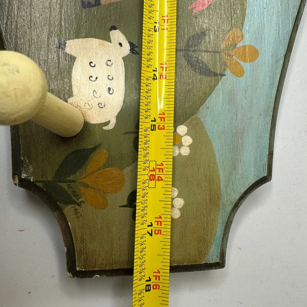 Vintage 1963 Folk Art Hand Painted Wood Wall Rack Sheep Pastoral Scene A Erdle